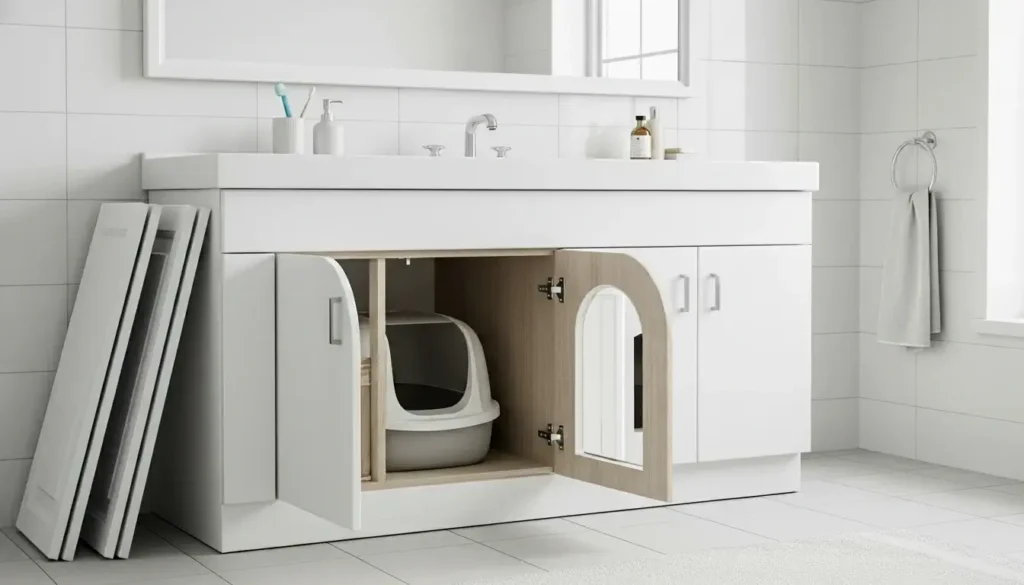 Litter Box Inside Bathroom Vanity