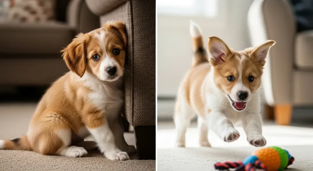 Puppy Being Timid vs Starting to Play