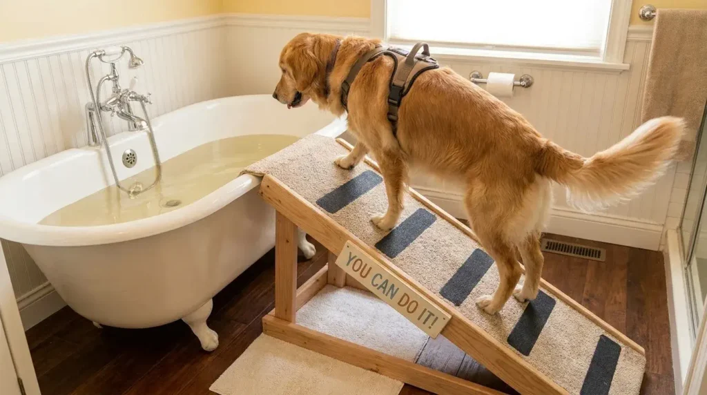 Golden Retriever Walking on Ramp