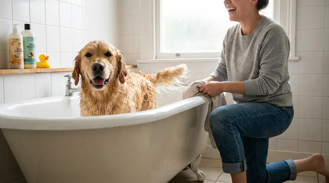 Read more about the article How to Give Your Big Dog a Bath at Home Without the Mess (Expert Tips)