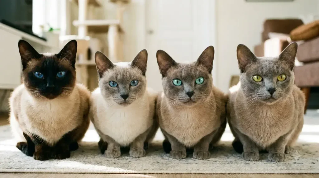 Siamese and Tonkinese Cats Sitting